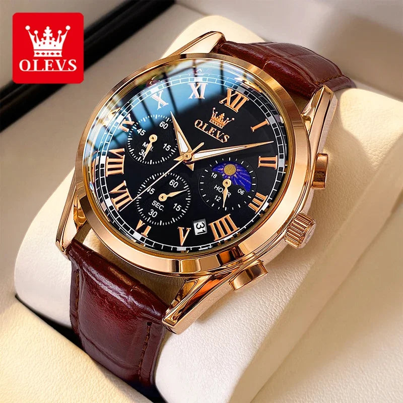 OLEVS 2871 – Montre homme dorée, chrono, phase lune