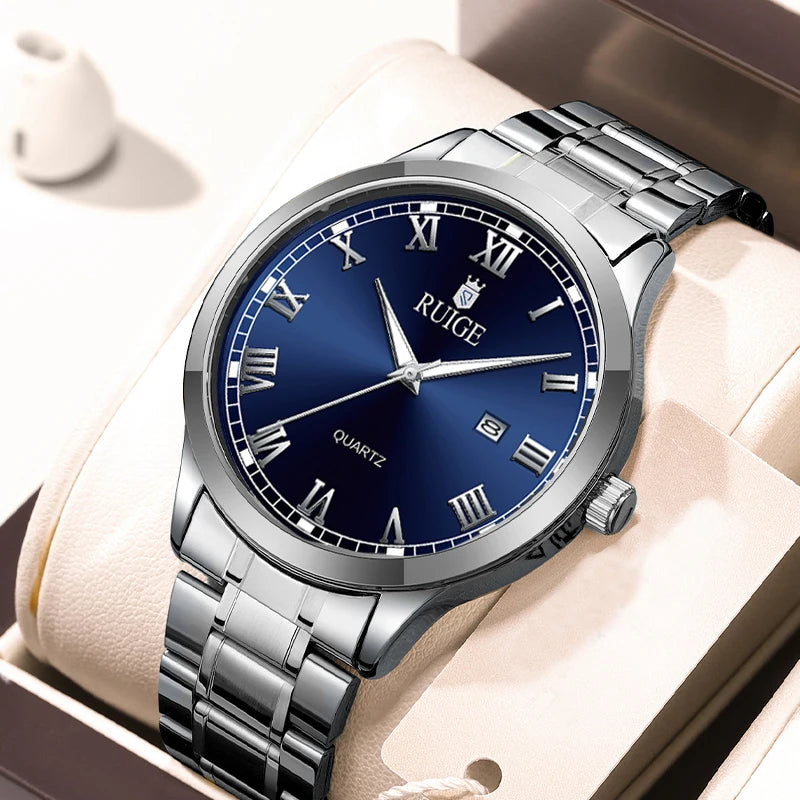 RUIGE – Montre homme quartz, cadran romain, étanche