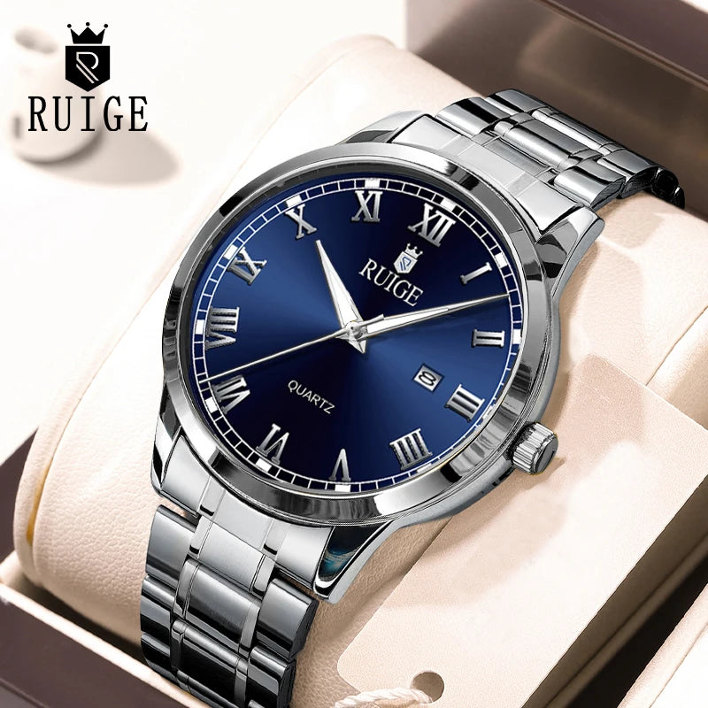 RUIGE – Montre homme quartz, cadran romain, étanche