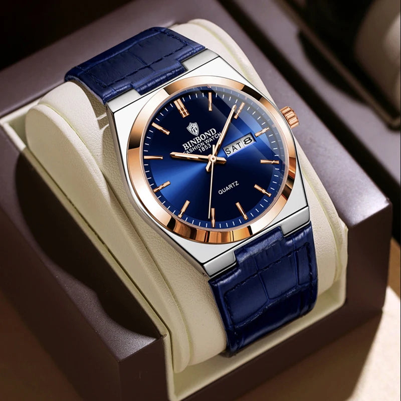 Montre homme luxe – Cuir, double calendrier, étanche
