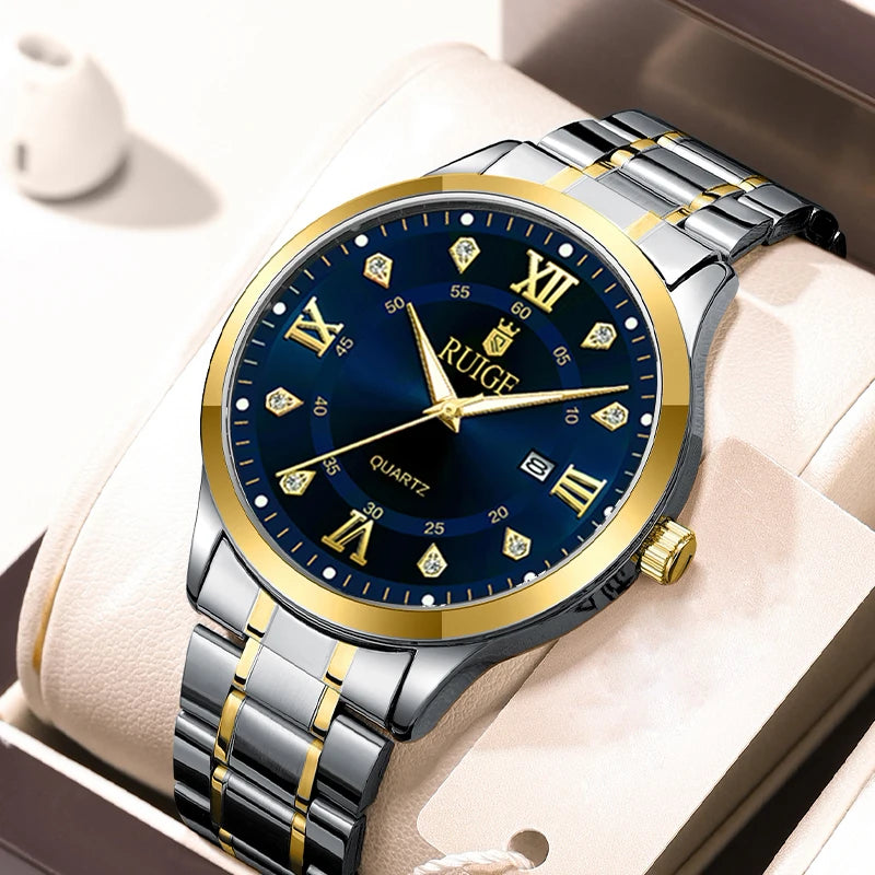 RUIGE – Montre homme quartz, cadran romain, étanche