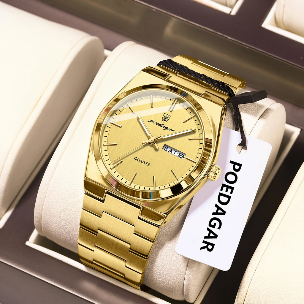 POEDAGAR – Montre homme classique, date, lumineux
