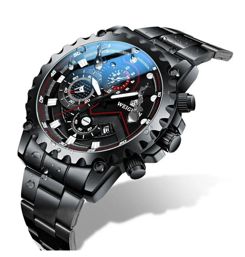 Montre homme noire samouraï, quartz, bracelet acier