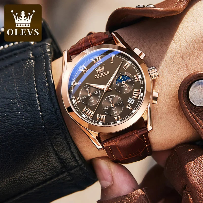 OLEVS 2871 – Montre homme dorée, chrono, phase lune
