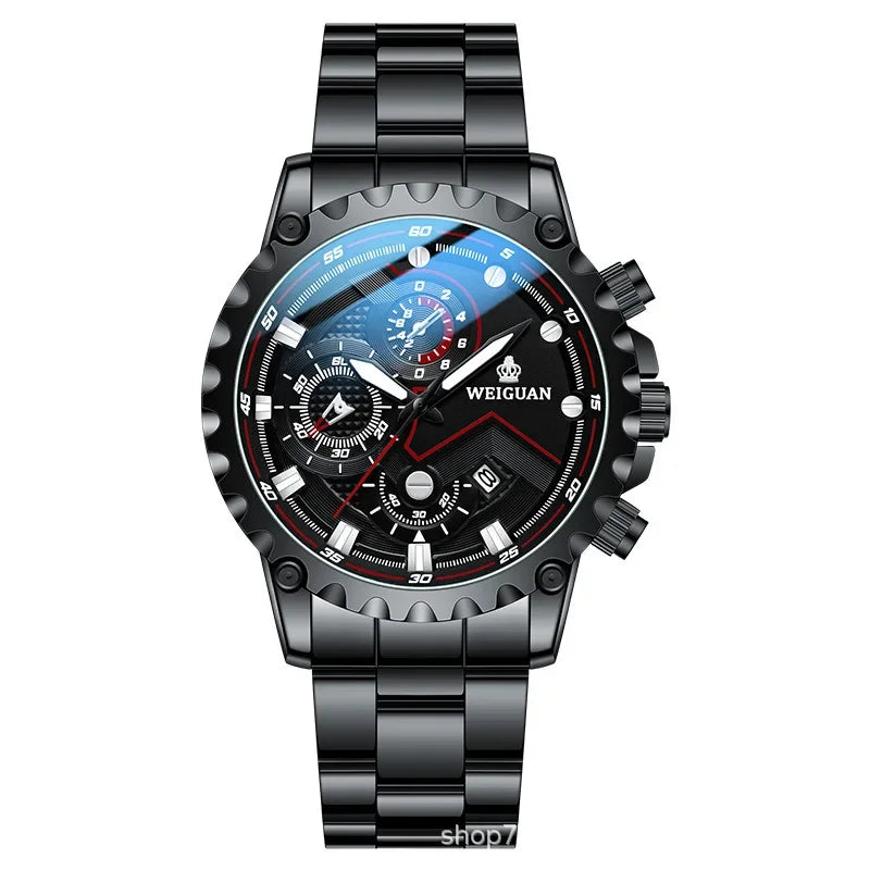 Montre homme noire samouraï, quartz, bracelet acier