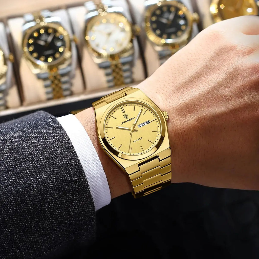 POEDAGAR – Montre homme classique, date, lumineux