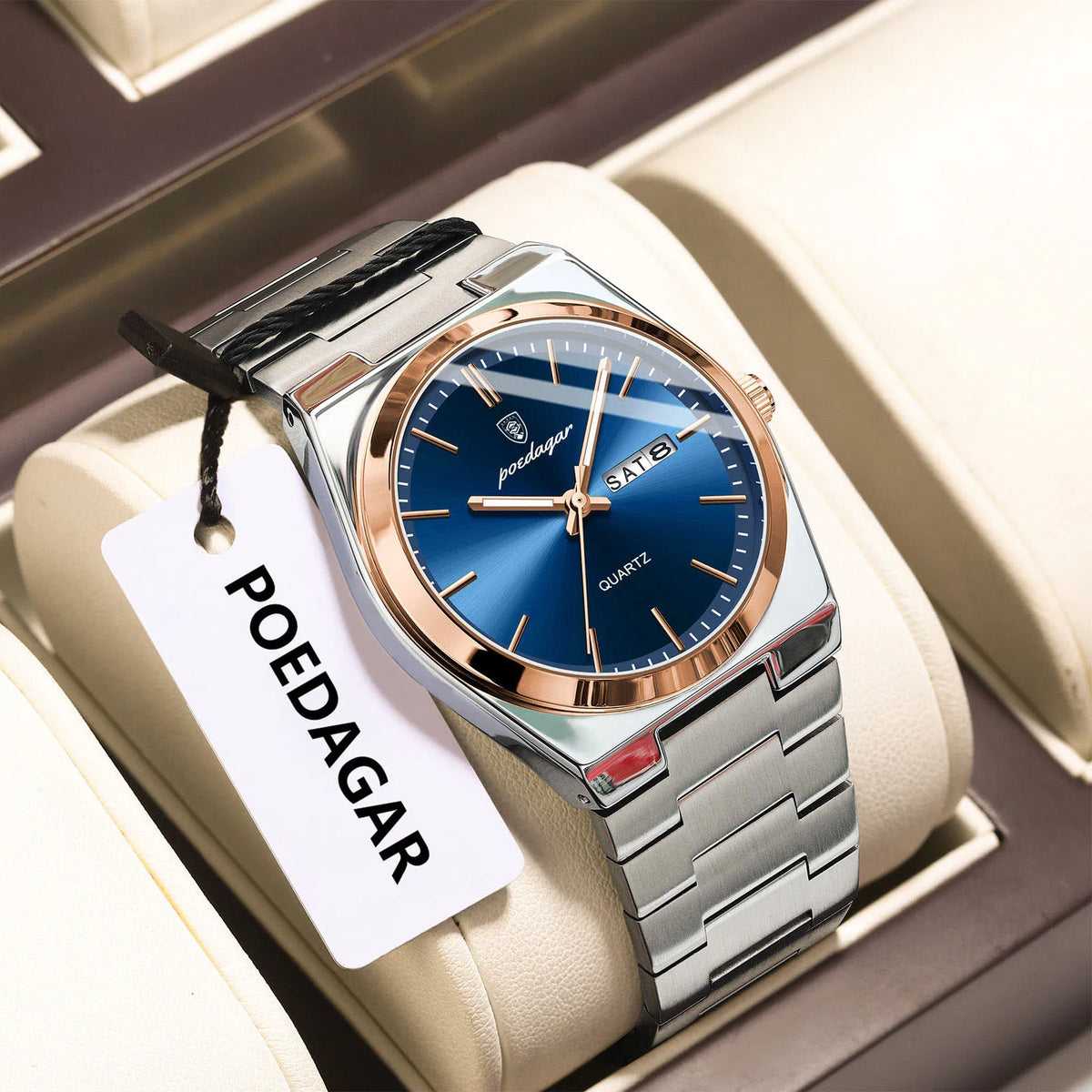 POEDAGAR – Montre homme classique, date, lumineux