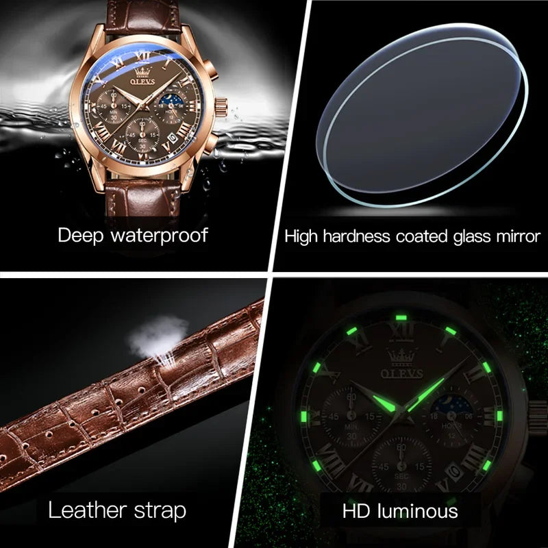 OLEVS 2871 – Montre homme dorée, chrono, phase lune
