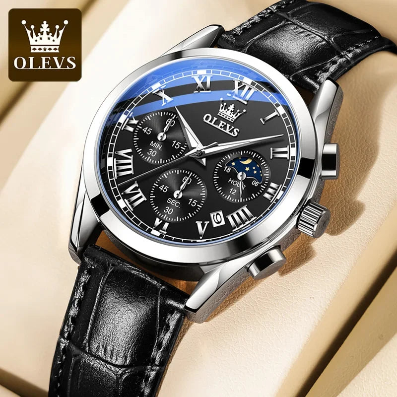 OLEVS 2871 – Montre homme dorée, chrono, phase lune