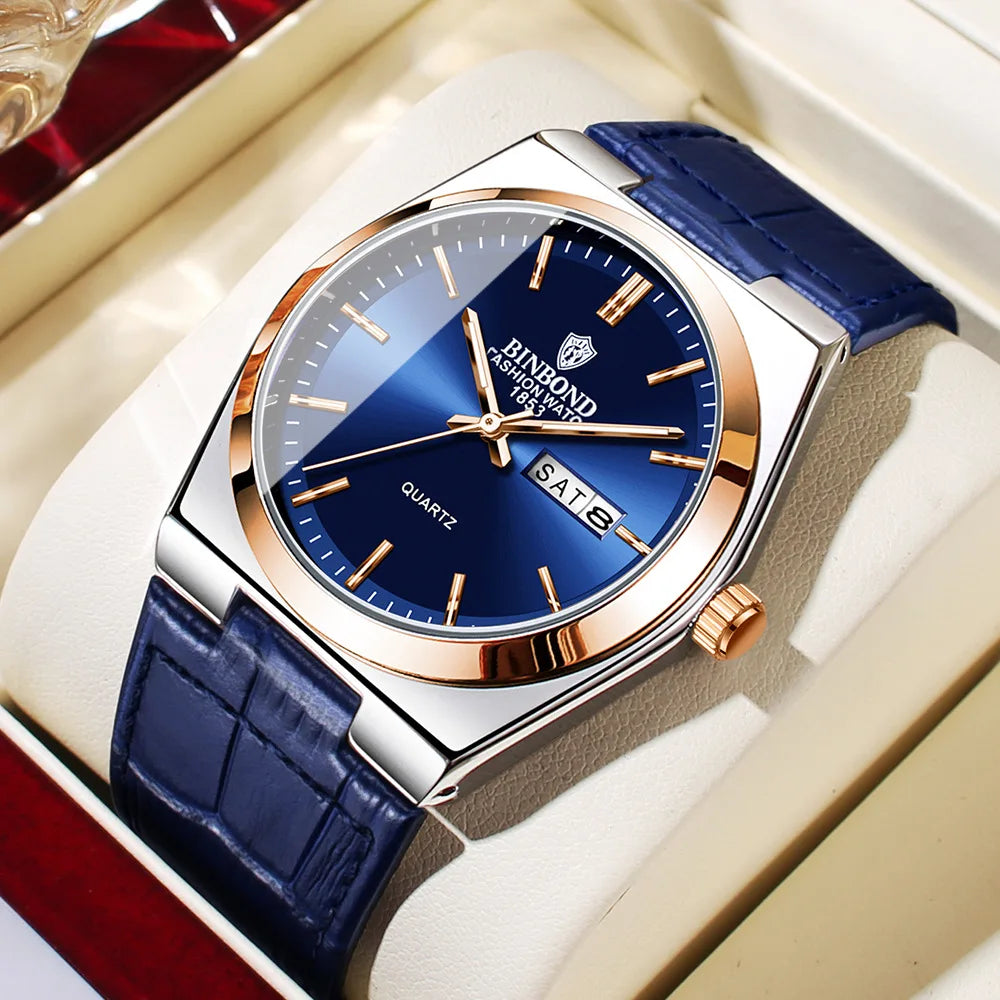 Montre homme luxe – Cuir, double calendrier, étanche