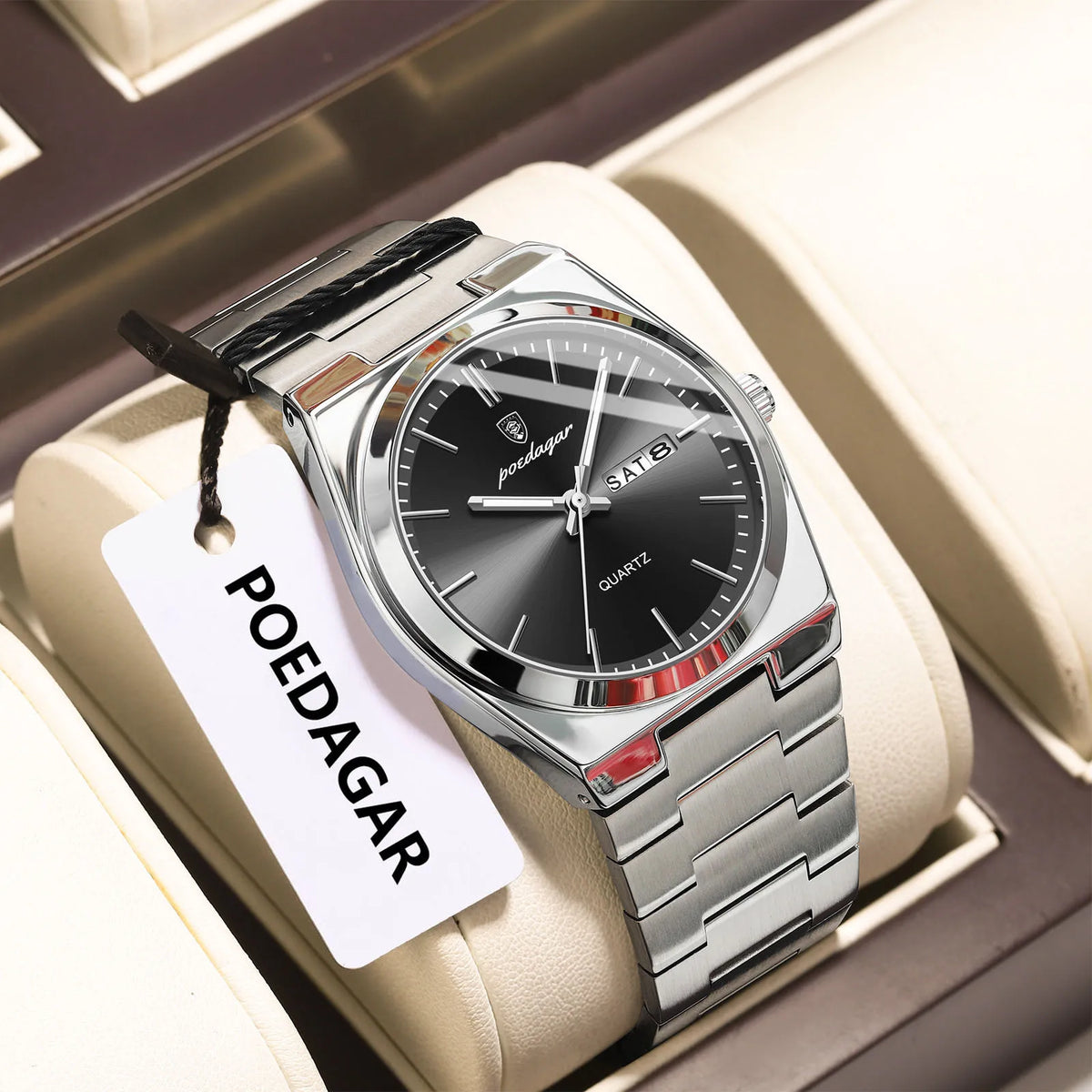 POEDAGAR – Montre homme classique, date, lumineux