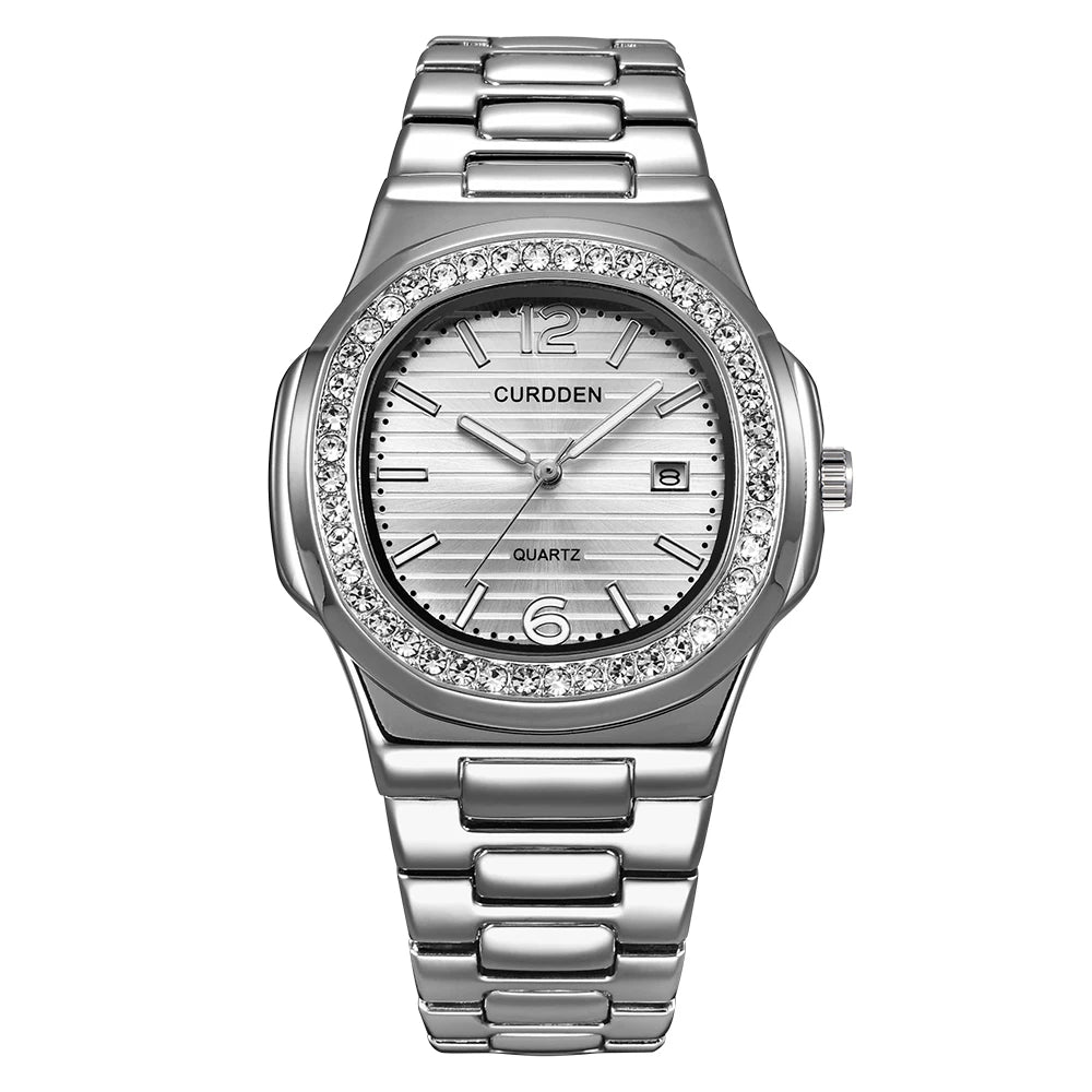 Montre homme dorée élégante, quartz, bracelet alliage