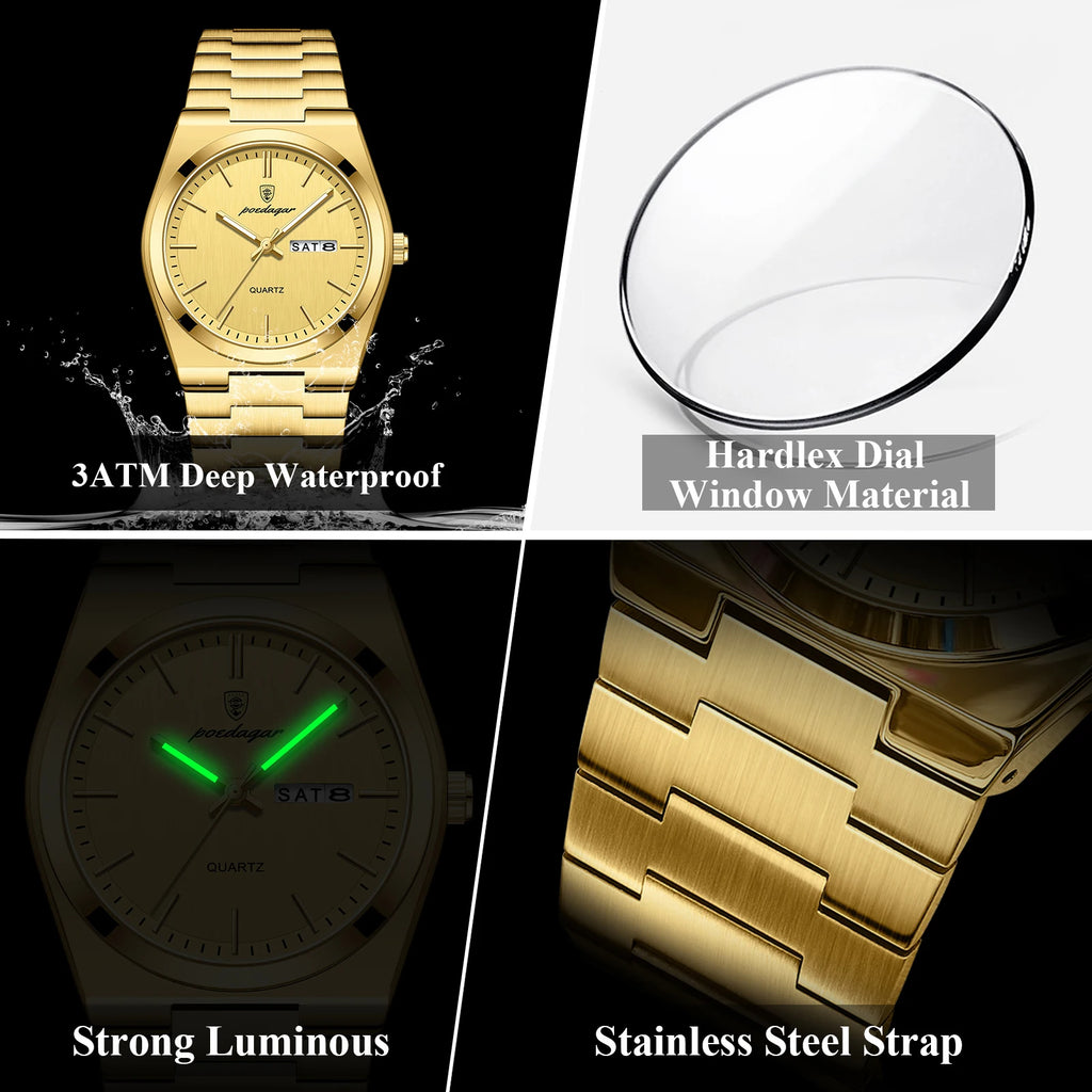 POEDAGAR – Montre homme classique, date, lumineux
