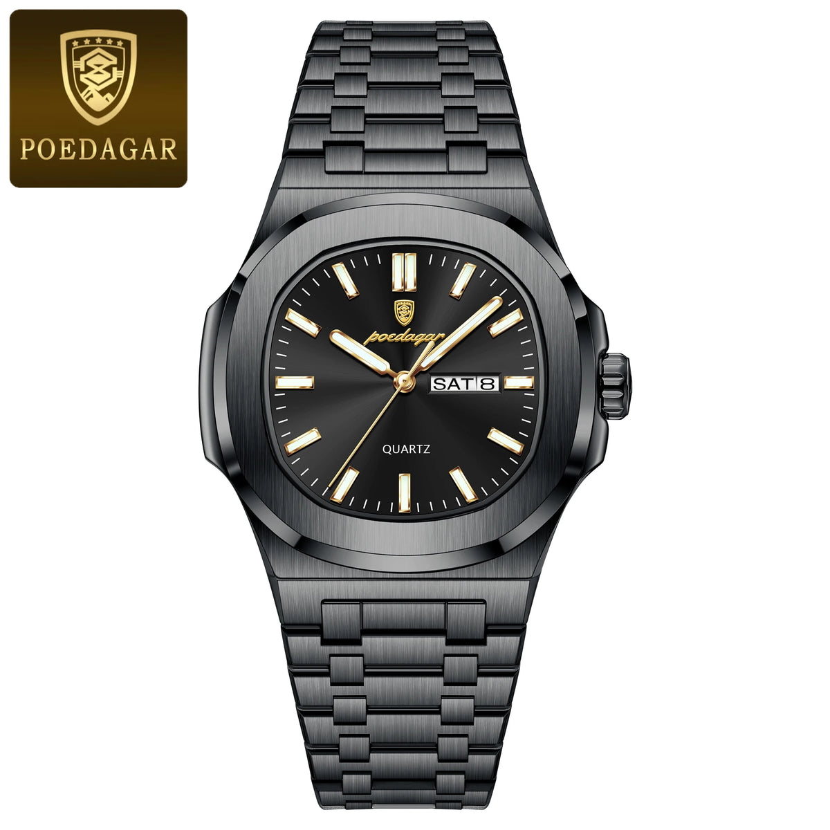 POEDAGAR – Montre homme carré acier, lumineux, date