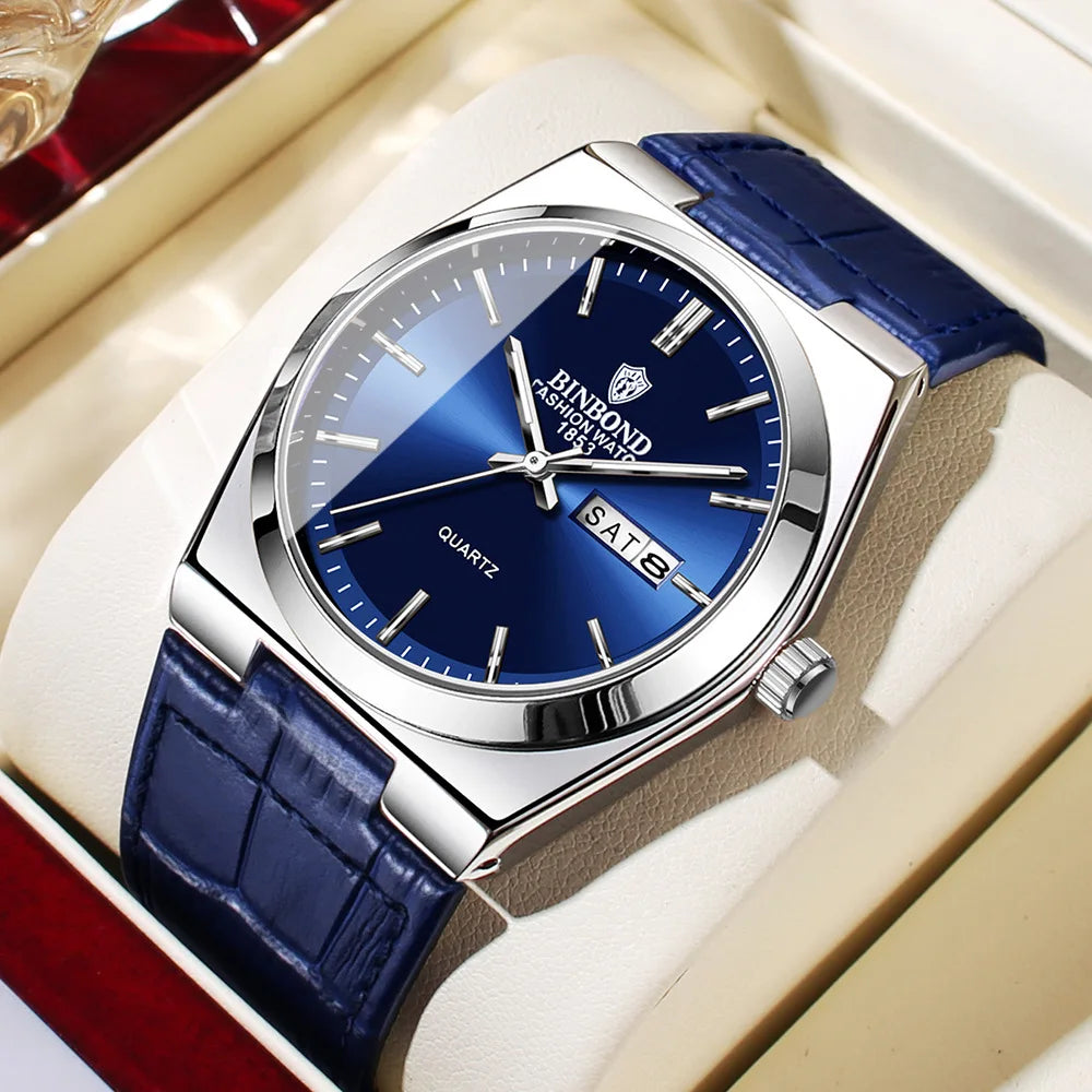 Montre homme luxe – Cuir, double calendrier, étanche